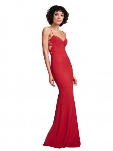 Cheap Red Spaghetti Straps Sleeveless Long Wedding Party Dress UK