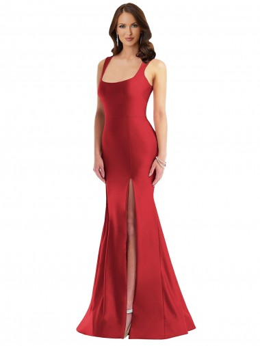 Cheap Red Square Neck Sleeveless Long Plus Size Evening Dress UK