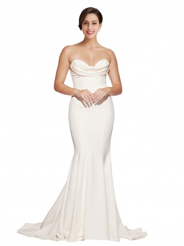 Cheap Ivory Strapless Sleeveless Low Back Sweep Train Evening Dress UK