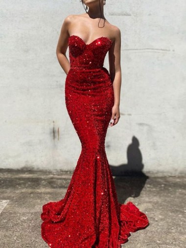Cheap Burgundy Sweetheart Sleeveless Court Train Long Evening Dress UK