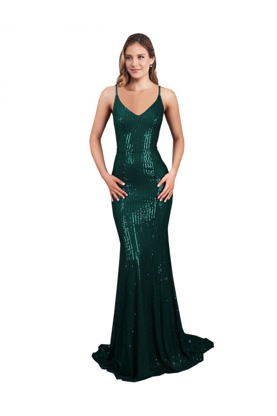 Purcahse  Dark Green V-Neck Sleeveless Low Back Long Sexy Evening Dress UK