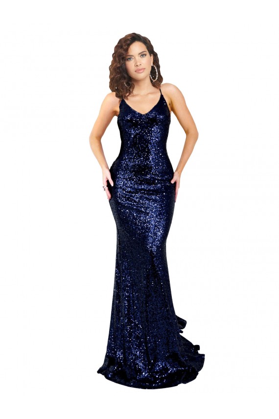 Purcahse  Dark Navy V-Neck Sleeveless Low Back Long Sexy Evening Dress UK