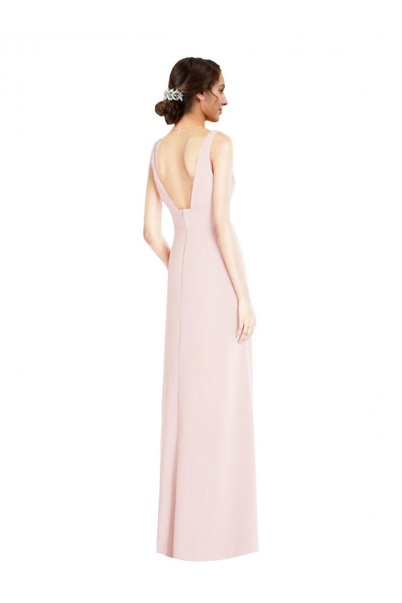 Purcahse  Pink V-Neck Sleeveless Low Back Long Semi Formal Evening Dress UK