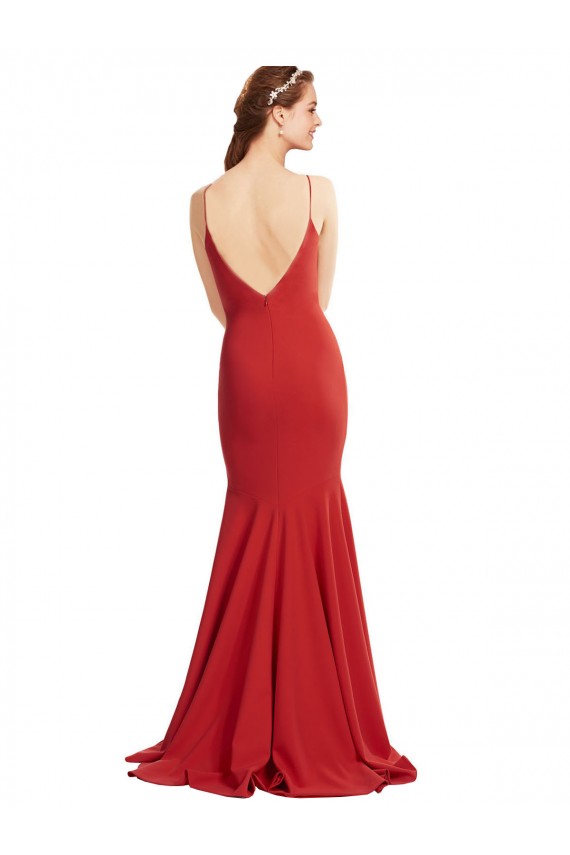 Purcahse  Red V-Neck Sleeveless Open Back Stretch Crepe Long Evening Dress UK