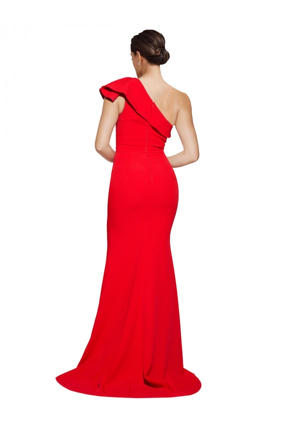 Purcahse  Red One Shoulder Sleeveless Sweep Train Semi Formal Evening Dress UK