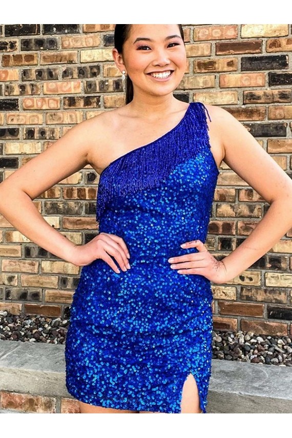 Purcahse  Royal Blue One Shoulder Sleeveless Short Short Evening Dress UK