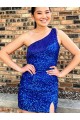 Purcahse  Royal Blue One Shoulder Sleeveless Short Short Evening Dress UK