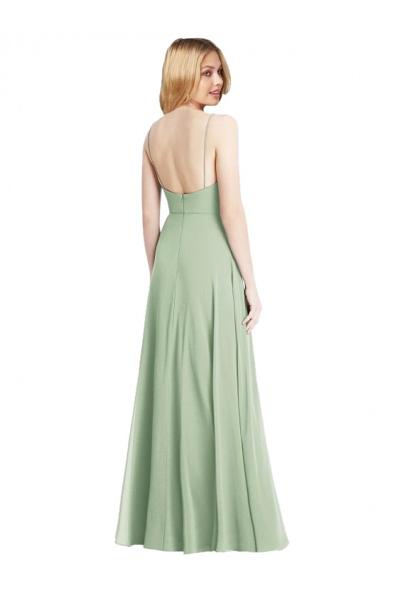 Purcahse  Sage Square Neck Sleeveless Low Back Long Maxi Evening Dress UK