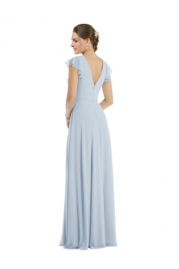 Purcahse  Sea Glass Bateau Neck Flutter Sleeves V-Back Long Maxi Evening Dress UK