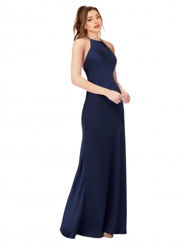 Cheap Sapphire High Neck Sleeveless Criss Cross Back Long Evening Dress UK