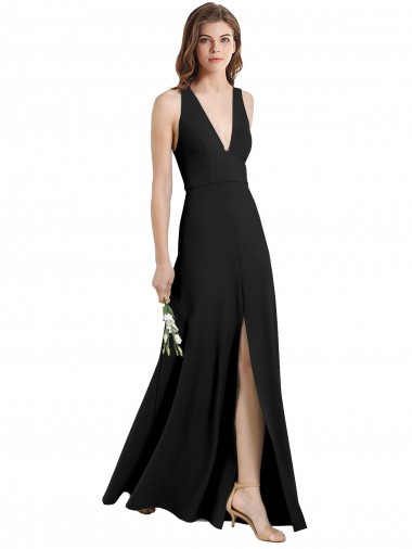 Cheap Black High Neck Sleeveless Stretch Crepe Long Wedding Party Dress UK