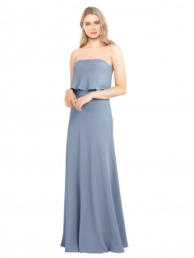 Cheap Smoke Blue High Neck Sleeveless Long Wedding Party Dress UK