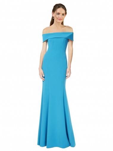 Cheap Peacock Blue Off the Shoulder Sleeveless Long Evening Dress UK
