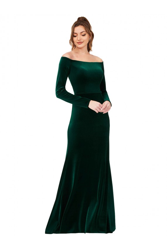 Purcahse  Dark Green Off the Shoulder Long Sleeves Long Evening Dress UK