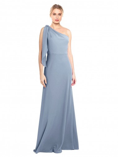 Cheap Smoke Blue One Shoulder Flutter Sleeves Long Evening Dress UK