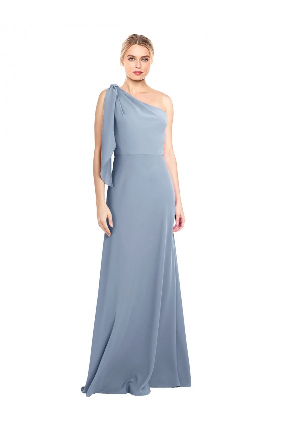 Purcahse  Smoke Blue One Shoulder Flutter Sleeves Long Evening Dress UK
