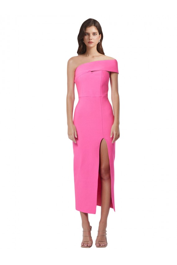 Purcahse  Fuchsia One Shoulder Sleeveless Midi Length Evening Dress UK