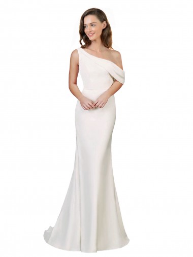 Cheap Ivory One Shoulder Sleeveless Stretch Crepe Sweep Train Evening Dress UK