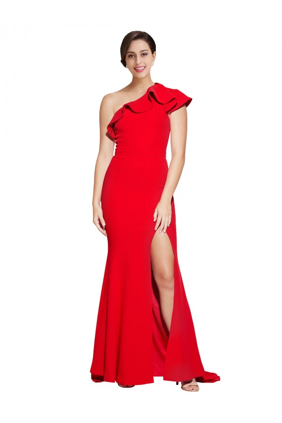 Purcahse  Red One Shoulder Sleeveless Sweep Train Semi Formal Evening Dress UK