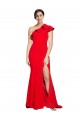 Purcahse  Red One Shoulder Sleeveless Sweep Train Semi Formal Evening Dress UK