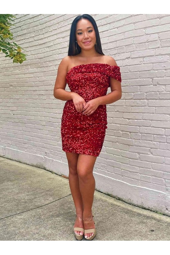 Purcahse  Burgundy One Shoulder Sleeveless Short Homecoming Dress UK
