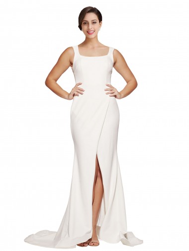 Cheap Ivory Square Neck Sleeveless Low Back Sweep Train Semi Formal Evening Dress UK