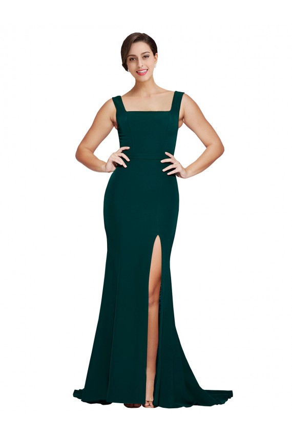 Purcahse  Midnight Green Square Neck Sleeveless Sweep Train Semi Formal Evening Dress UK