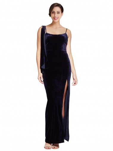 Cheap Dark Navy Square Neck Sleeveless Low Back Long Evening Dress UK