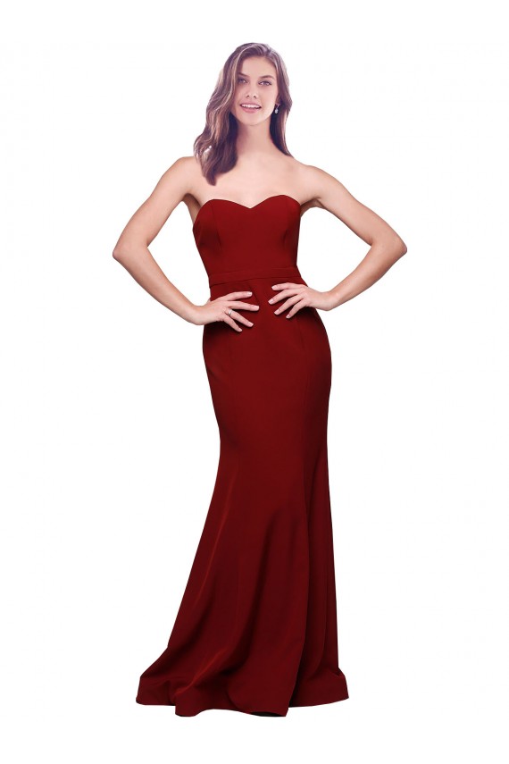 Purcahse  Burgundy Strapless Sleeveless Low Back Stretch Crepe Long Evening Dress UK