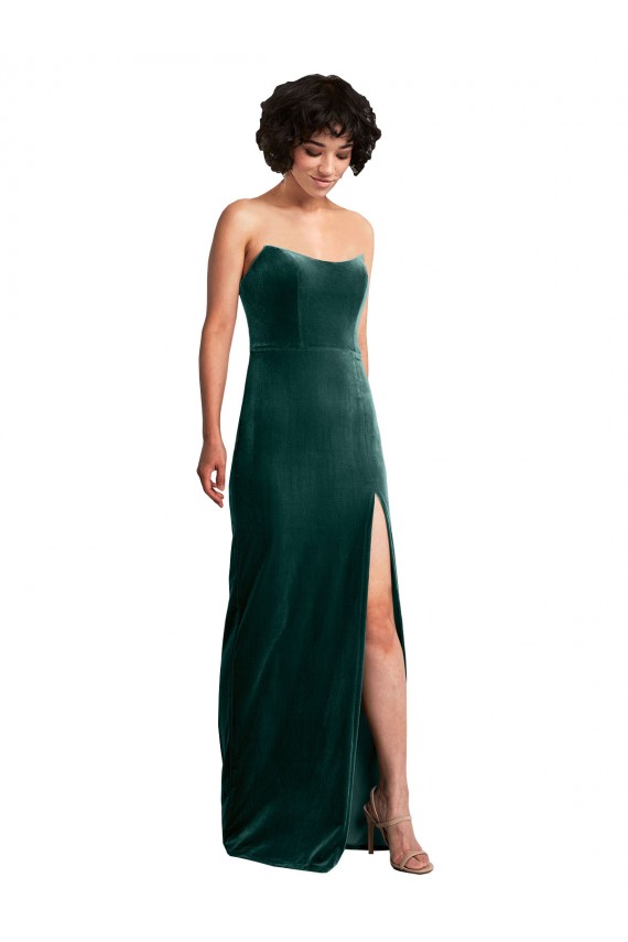 Purcahse  Dark Green Strapless Sleeveless Low Back Long Sexy Evening Dress UK