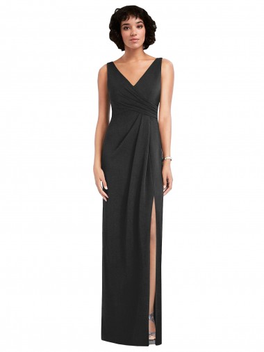 Cheap Black V-Neck Sleeveless V-Back Long Maxi Evening Dress UK