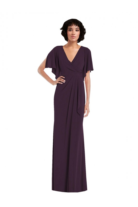Purcahse  Grape V-Neck Split Sleeves Long Maxi Evening Dress UK