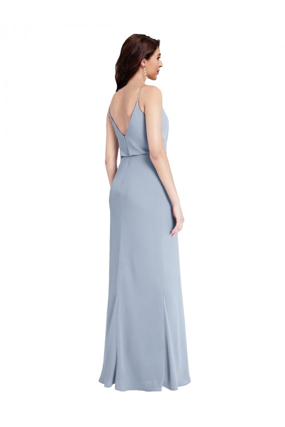 Purcahse  Smoke Blue Cowl Neck Sleeveless V-Back Long Evening Dress UK