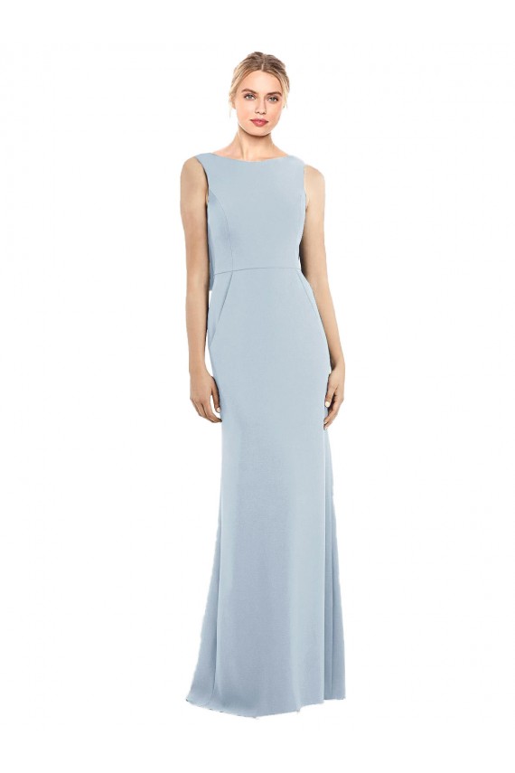Purcahse  Light Sky Blue Bateau Neck Sleeveless Low Back Long Semi Formal Evening Dress UK