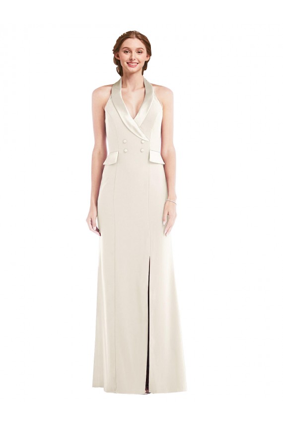 Purcahse  Ivory Halter Neck Sleeveless Low Back Long Semi Formal Evening Dress UK