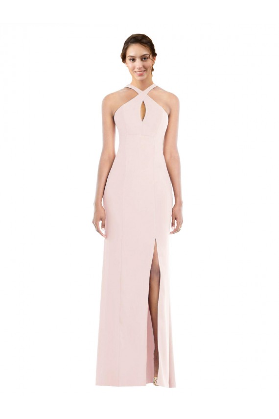 Purcahse  Pink Halter Neck Sleeveless Low Back Long Evening Dress UK