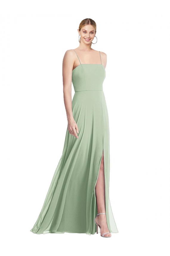 Purcahse  Sage Square Neck Sleeveless Low Back Long Maxi Evening Dress UK