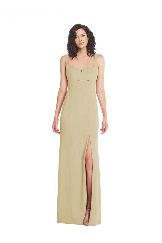 Purcahse  Champagne Square Neck Sleeveless Low Back Long Evening Dress UK