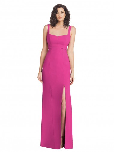 Cheap Fuchsia Square Neck Sleeveless Low Back Long Maxi Evening Dress UK