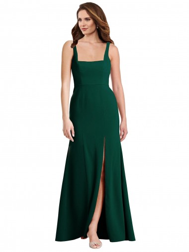 Cheap Midnight Green Square Neck Sleeveless Long Maxi Evening Dress UK