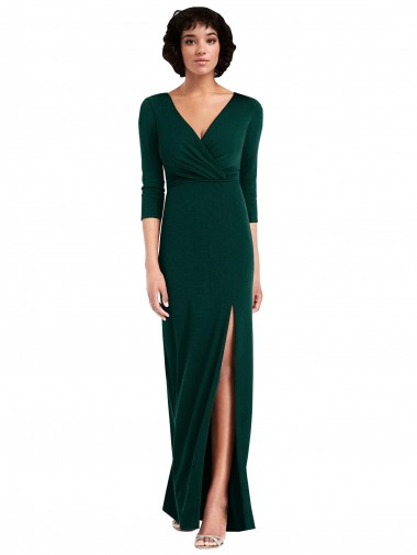 Cheap Dark Green V-Neck Long Sleeves V-Back Long Maxi Evening Dress UK