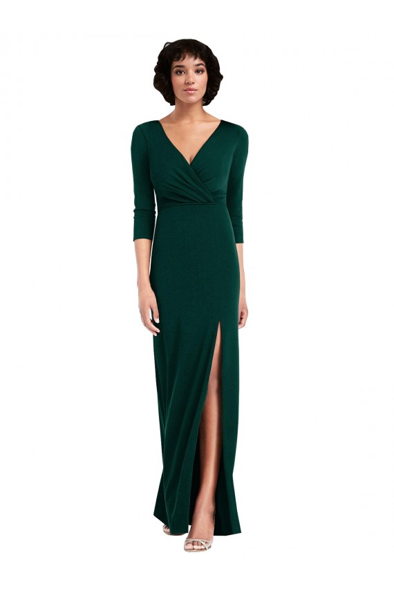 Purcahse  Dark Green V-Neck Long Sleeves V-Back Long Maxi Evening Dress UK